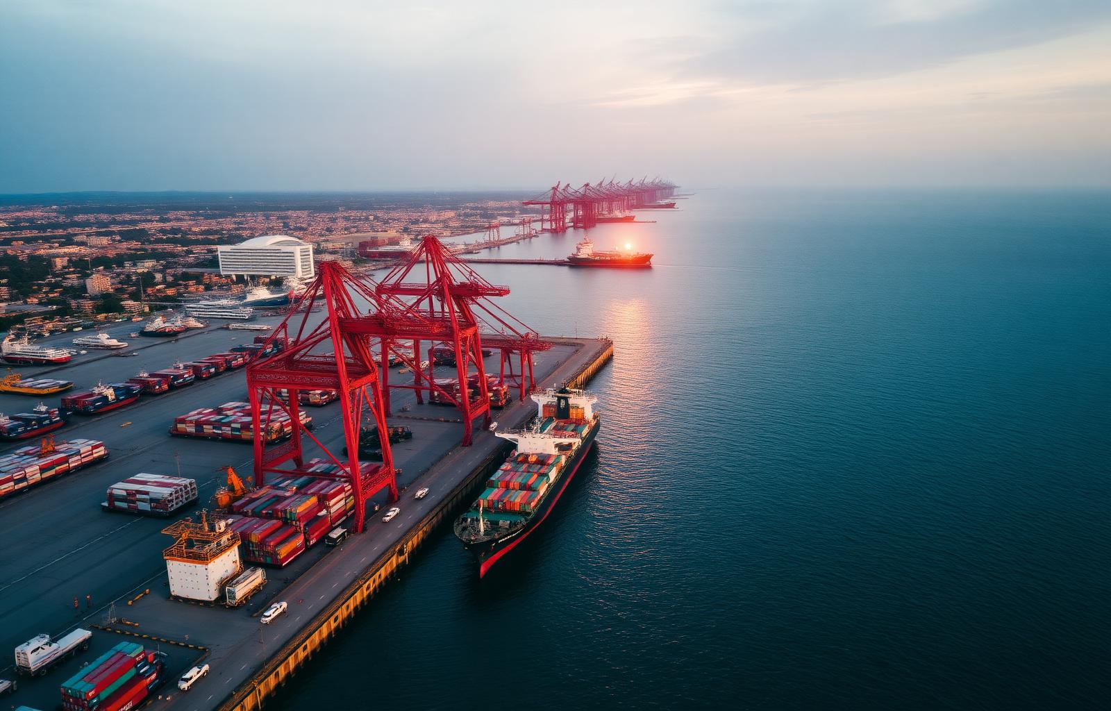 Aerial view of West African port operations